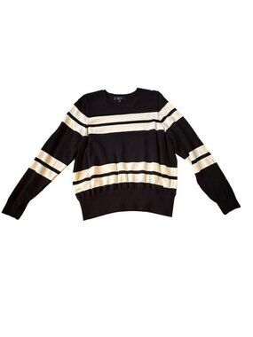 Rachel Roy 1X Sweater Split Sleeve Crew Neck Stripe Pattern Black White Plus